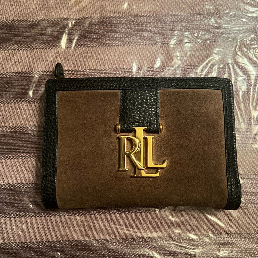 Ralph Lauren Suede Wallet with Gold Logo
